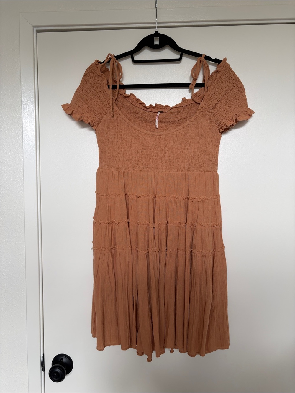 Free People Tie-Shoulder Smocked Dress in Rust